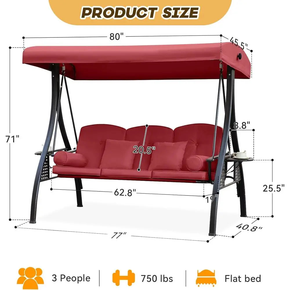 Three In One Adjustable Outdoor Swing Chair With Cushions And Cup Holders