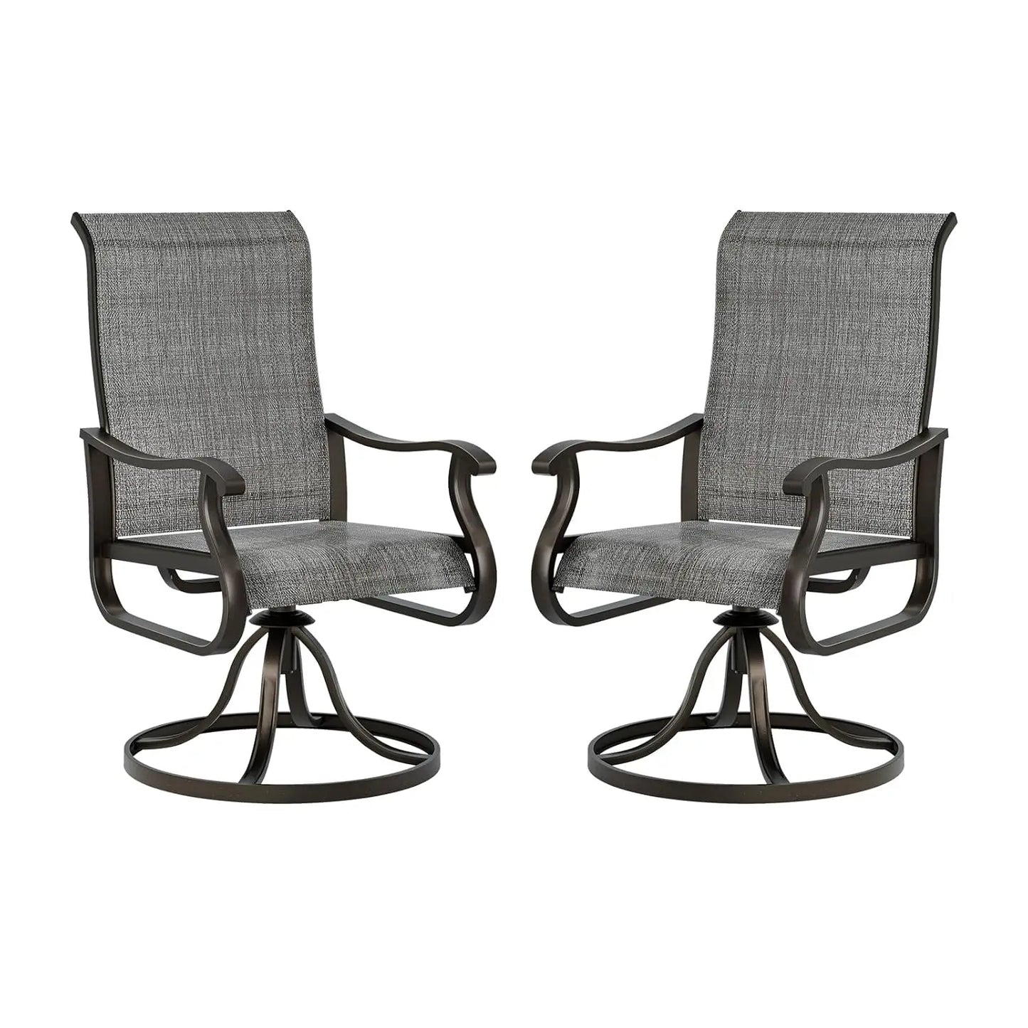 Patio Swivel Chairs Set Of 2 High Back Outdoor Wooden Frame With Padded Cushions