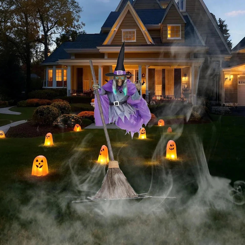 Halloween Flying Witch Broom Prop With Lights And Sounds