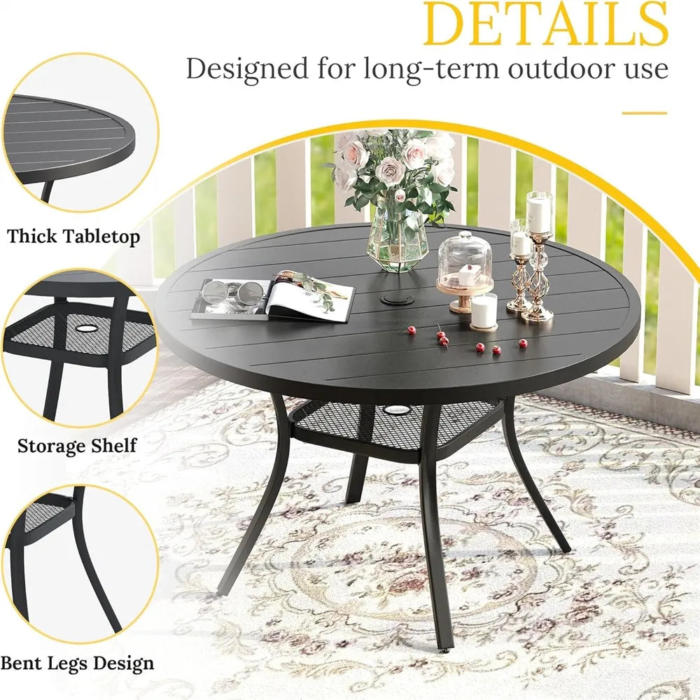 Bigget 5 Piece Outdoor Dining Set 41 Inch Round Table 4 Grey Textilene Chairs