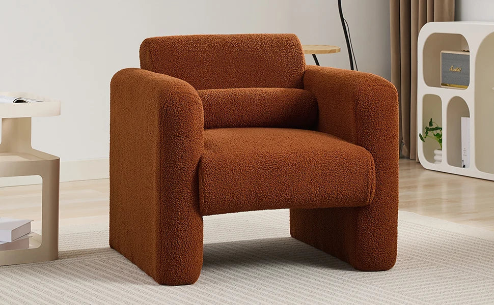 Modern Accent Chair Lambskin Sherpa Upholstered Reading Armchair With Pillow