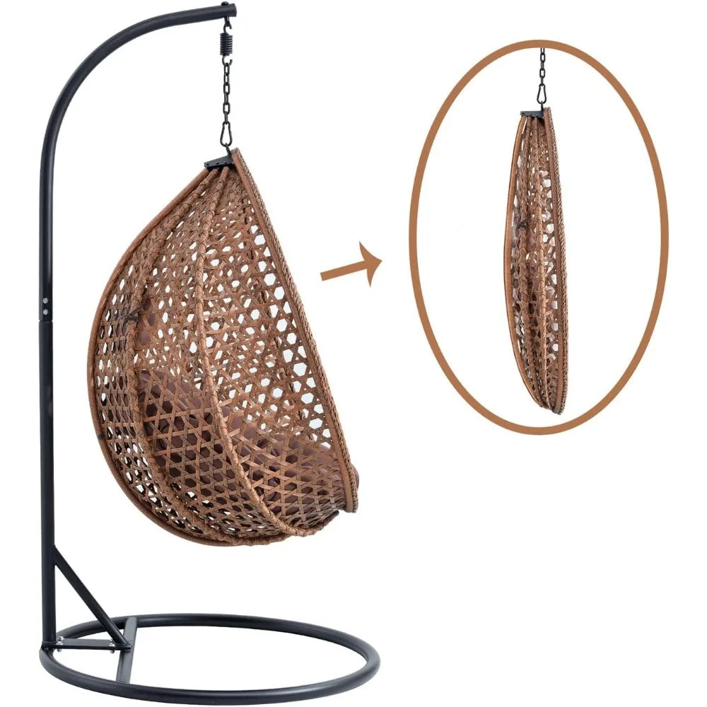 Standing Vine Hanging Egg Swing Chair Foldable Basket Indoor Outdoor Cushion and Pillow Relaxation Swing Chair