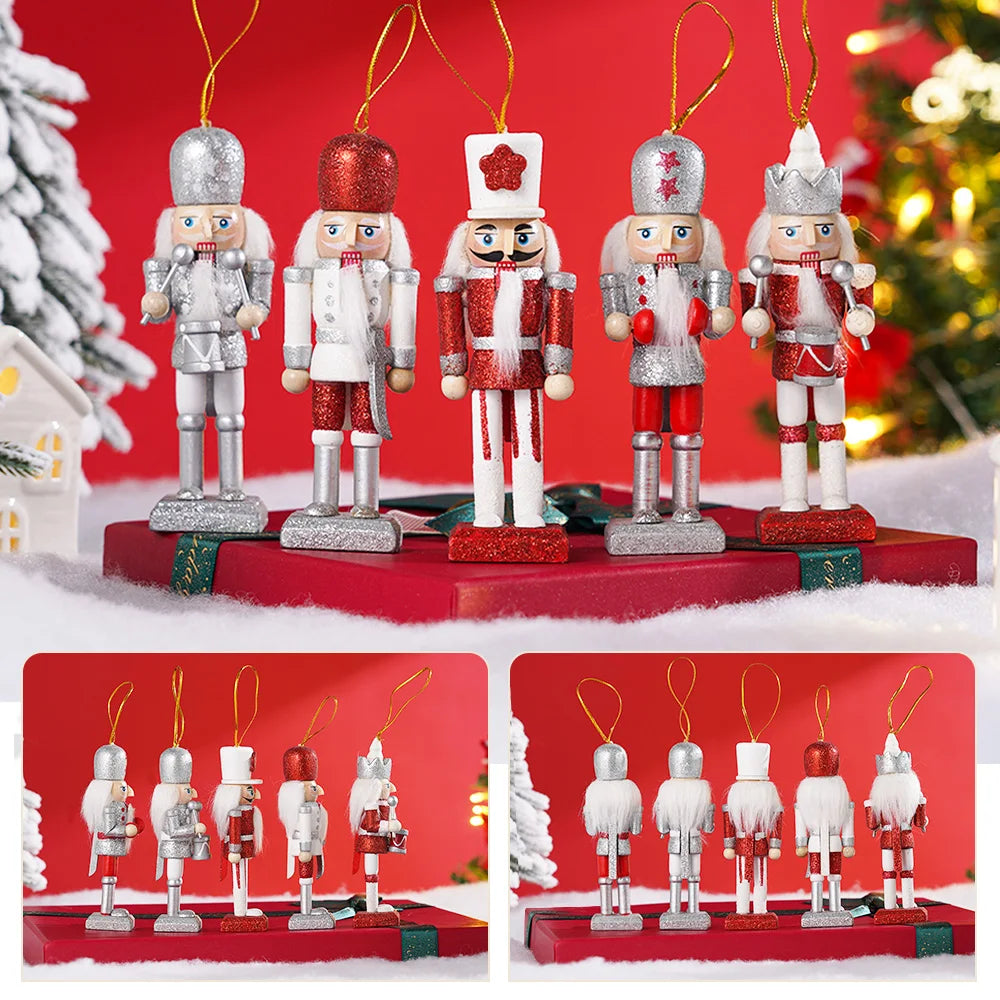 Five Piece Set Christmas Nutcracker Soldier Wooden Ornaments