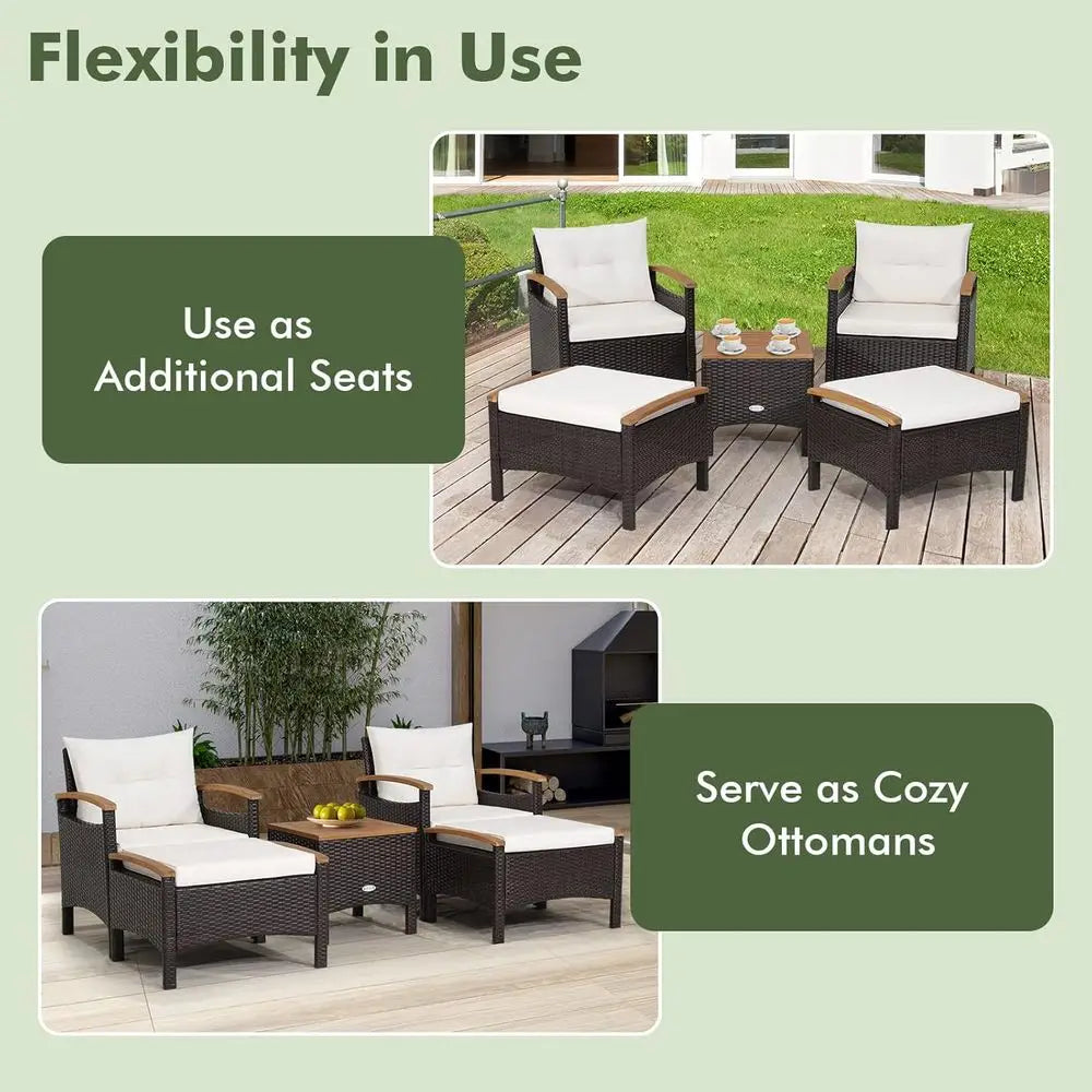 Outdoor PE Wicker Furniture Set With Lounge Chairs And Acacia Wood Side Table