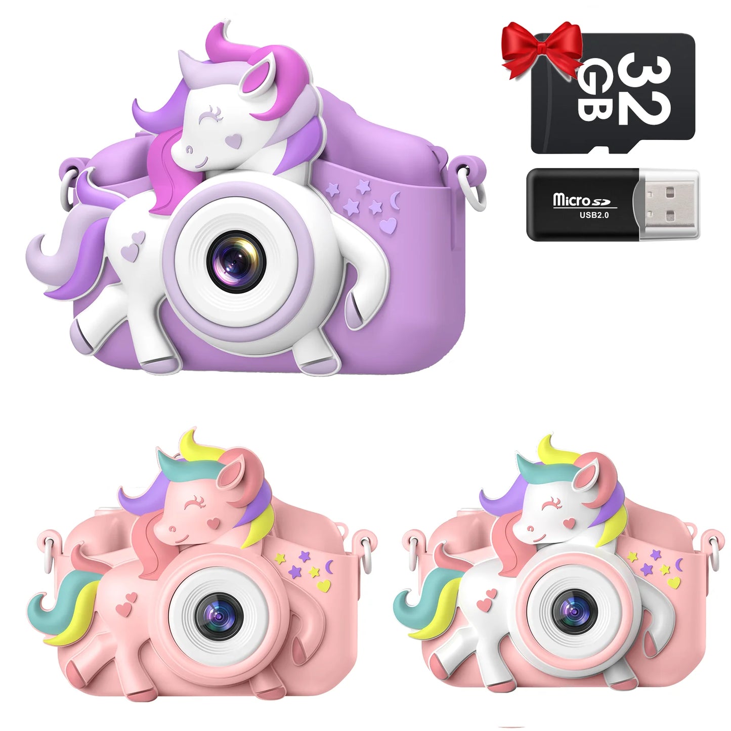 2 Inch Kids Camera 20MP 1080P HD Toddler Selfie Camera Cute Cartoon Digital Camera Toy With 32GB Card Gift For Girls And Boys