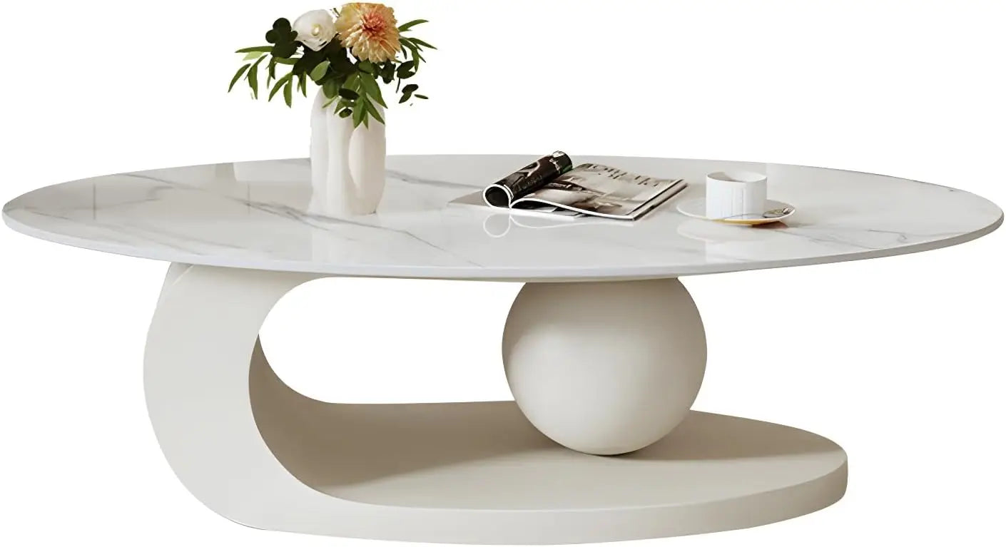 Modern Stone Coffee Table With Abstract Metal Base Center