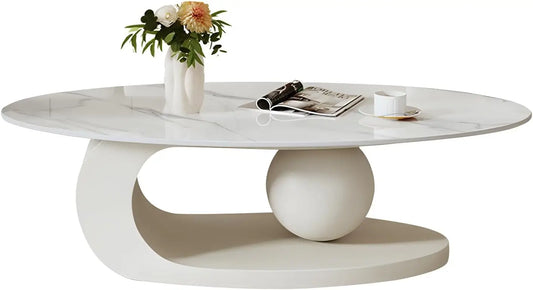 Modern Stone Coffee Table With Abstract Metal Base Center