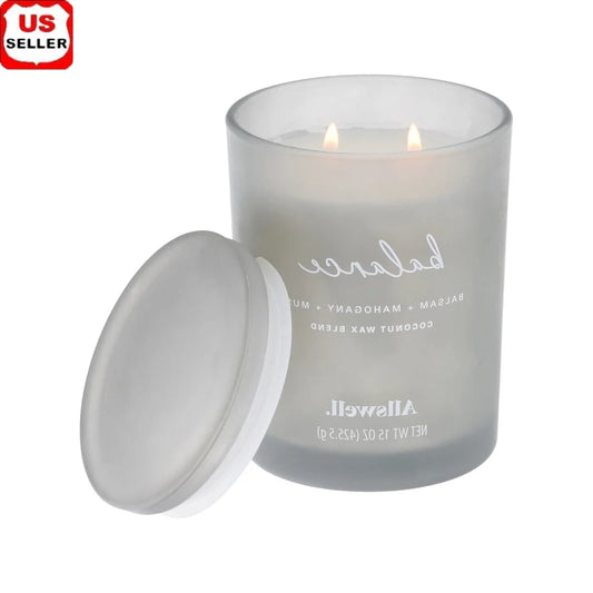 Balance Balsam Mahogany Musk Scented Candle 2 Wick Coconut Wax Jar 15oz