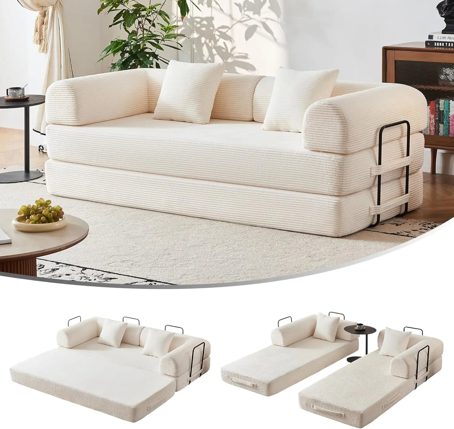 DAFIFY Corduroy 79 Inch Modular Sofa Bed With Fixed Frame