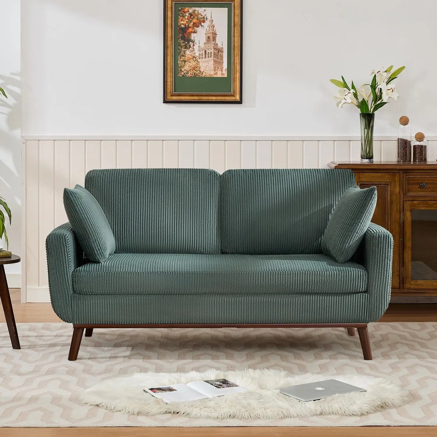 65.2 Inch Wide Loveseat Sofa Mid Century Modern Button Tufted