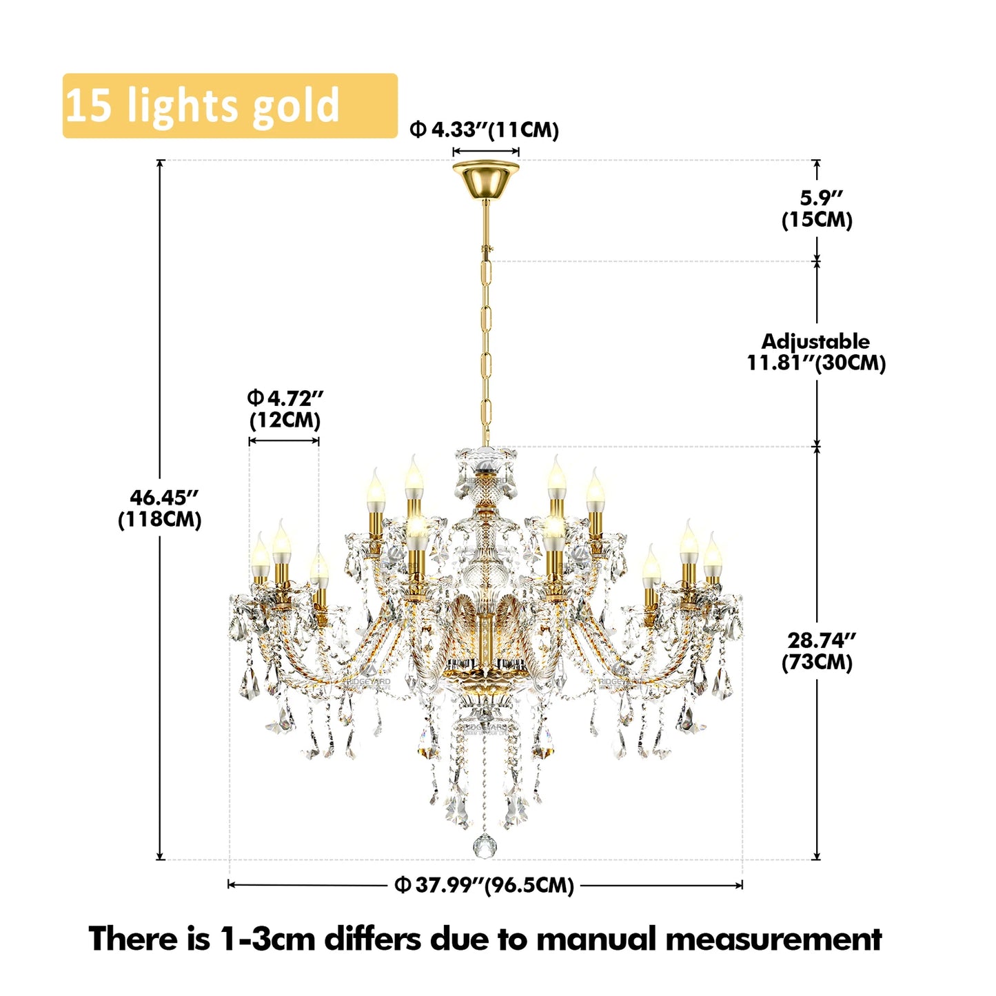 15 Arms Crystal Chandelier Pendant Lighting E14 Modern K9 Glass Fixture for Bedroom Living Room Corridor Hall
