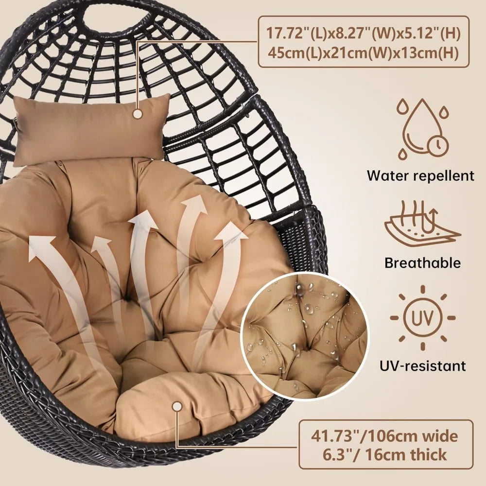 Swing Hanging Chair With Stand Outdoor Rattan Egg Hammock Chair 330 Lbs