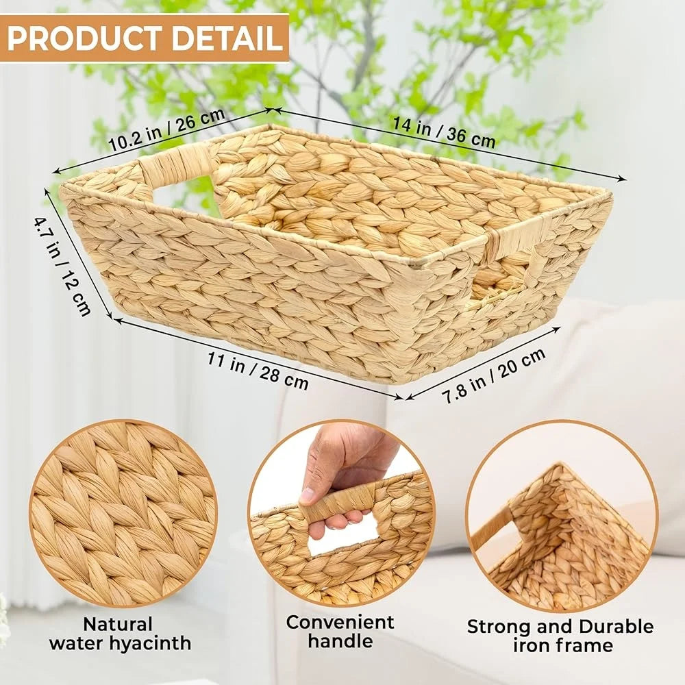 6 Pack Wicker Storage Baskets With Handles Water Hyacinth