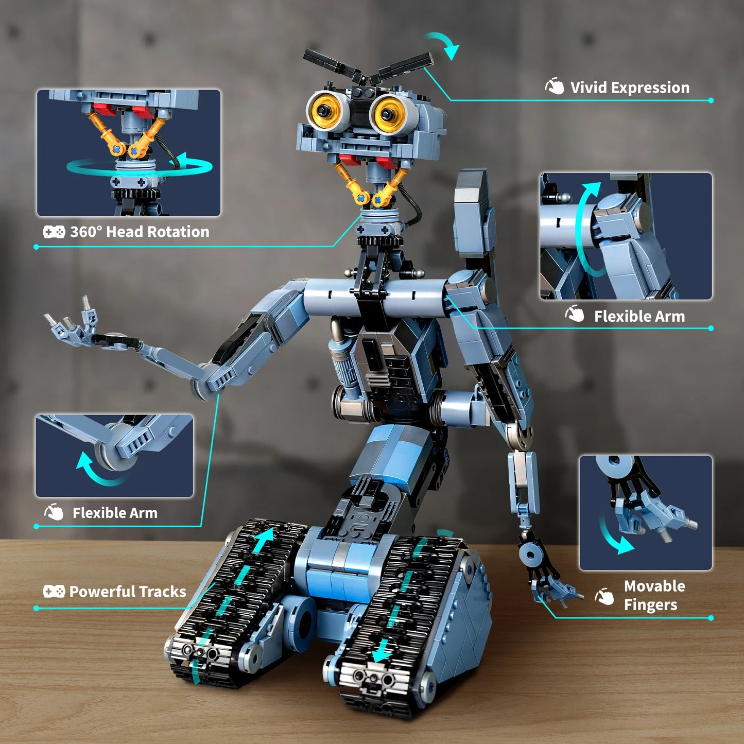 1176 Pieces Johnny Five Robot Building Blocks Set with Remote Control Gift