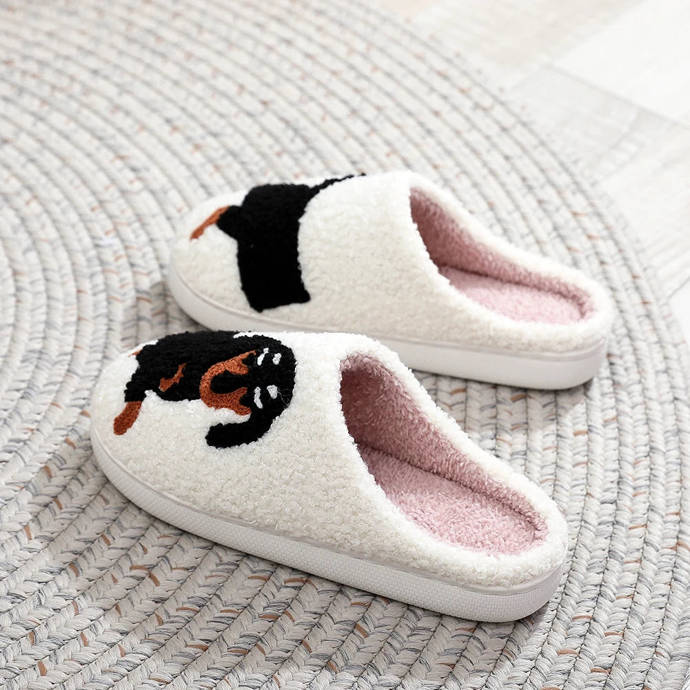 Plush Dachshund Slippers For Women Closed Toe Thermal Flat Home Indoor Outdoor