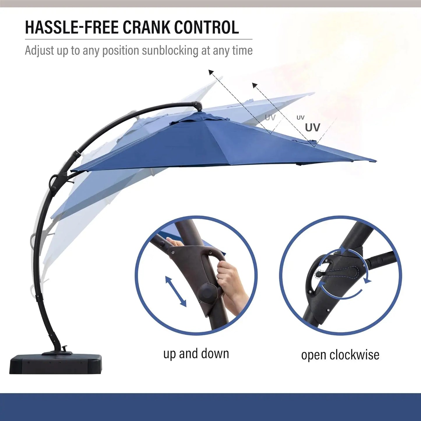 11Ft Aluminum Cantilever Patio Umbrella With Base Included For Outdoor Shade