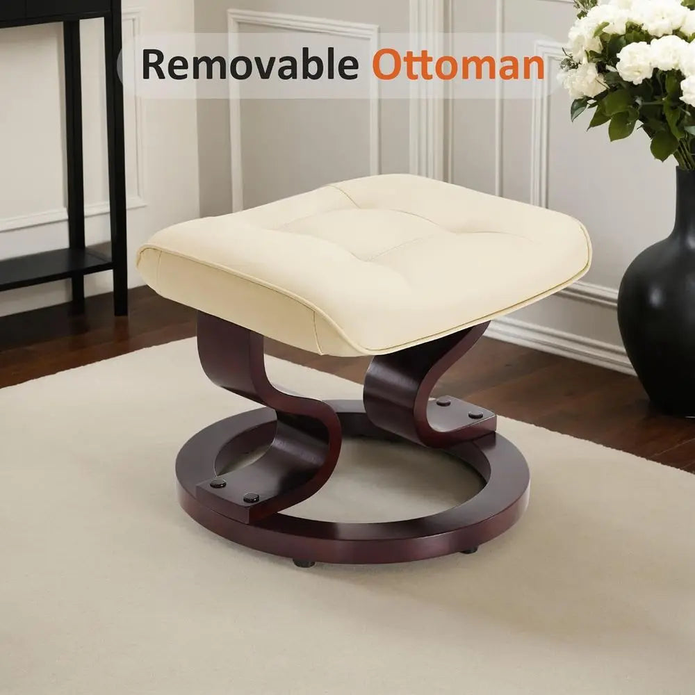 Recliner With Ottoman Set For Small Spaces Cream White Faux Leather