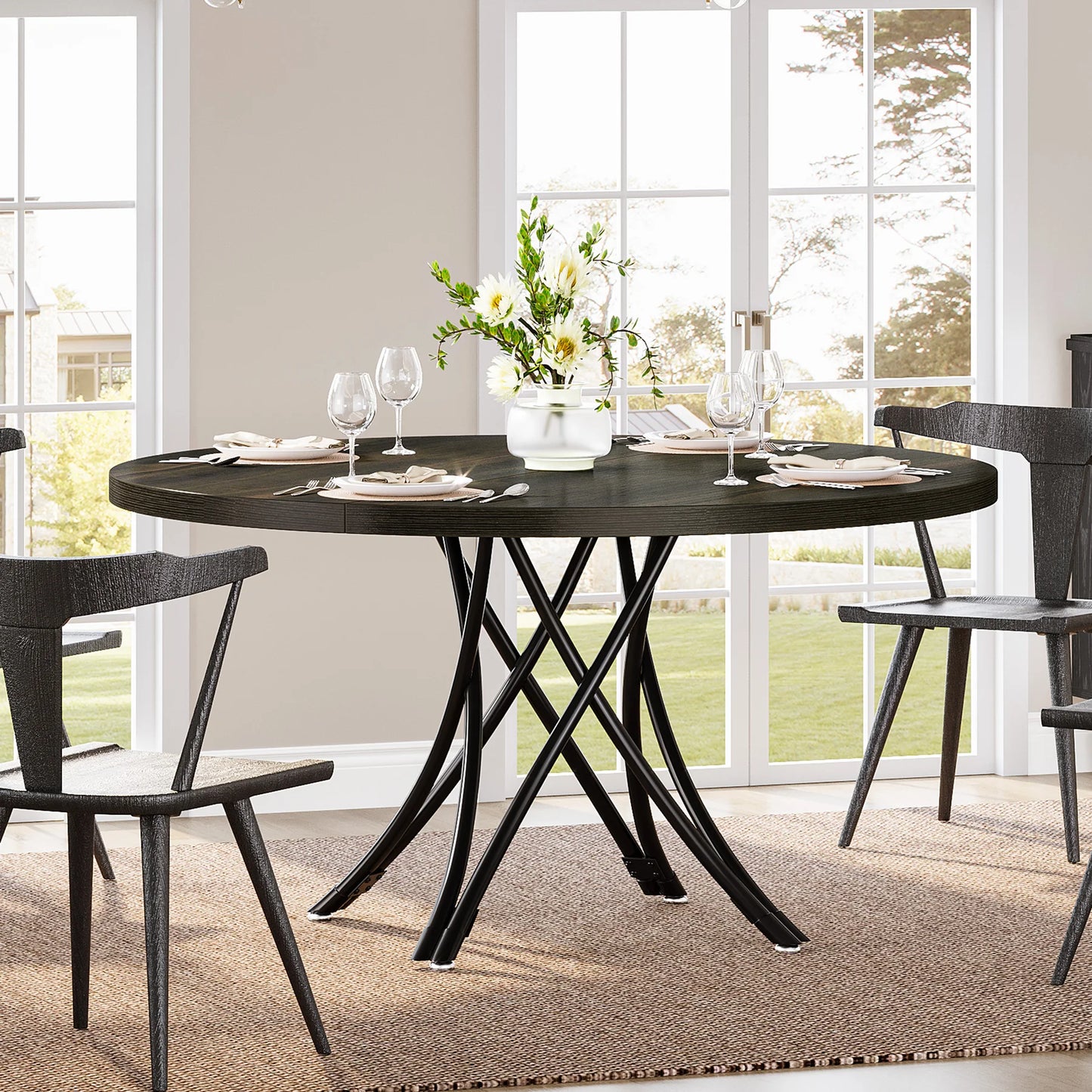 Tribesigns Round Dining Table 47 Inch Farmhouse Kitchen For 4 To 6 Gray Frame