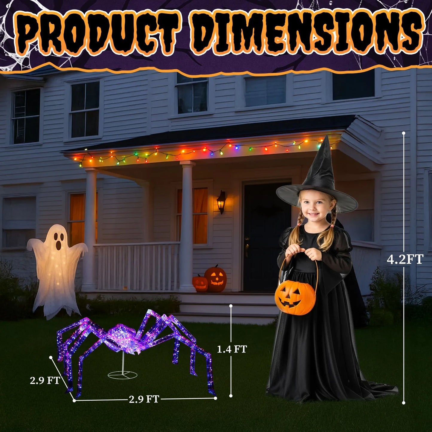 3 Foot Halloween Light Up Iridescent Spider Outdoor Decor