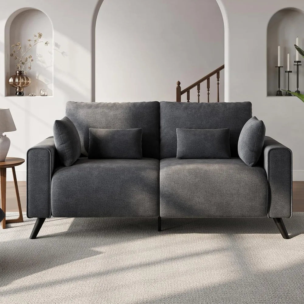 Grey 2 Seater Loveseat Sofa For Living Room Small Spaces 70 Inch Wide
