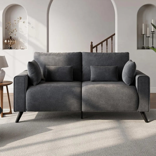 Grey 2 Seater Loveseat Sofa For Living Room Small Spaces 70 Inch Wide