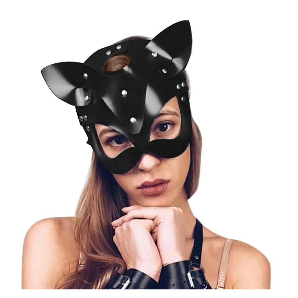 Half Face Cat Cosplay Mask Catwoman Leather Halloween