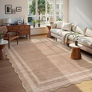 Scalloped Washable Area Rugs 8x10 Soft Non Slip Stain Resistant Modern Large Ultra Thin Rugs for Living Room and Bedroom
