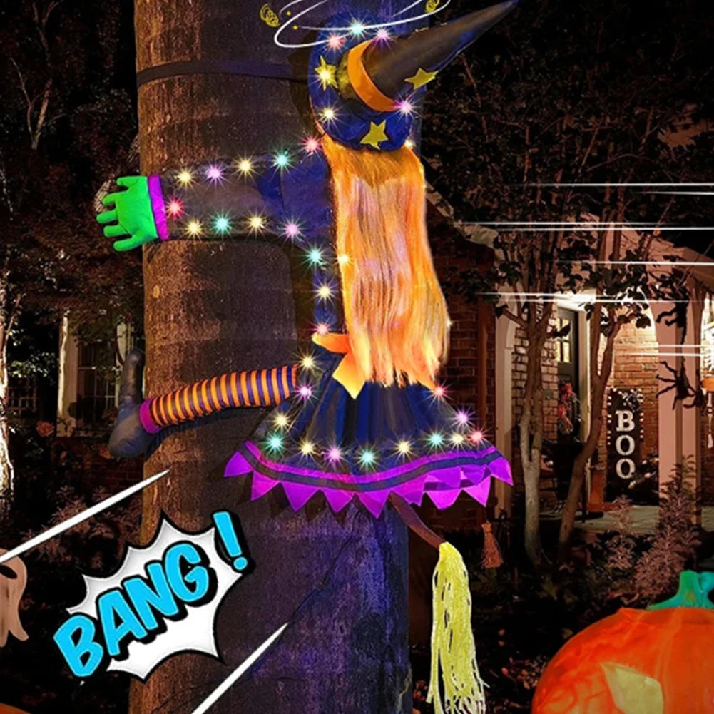 Halloween Crashing Witch Into Tree Outdoor Decoration With Light Flying Witch Lawn Patio Garden Decor