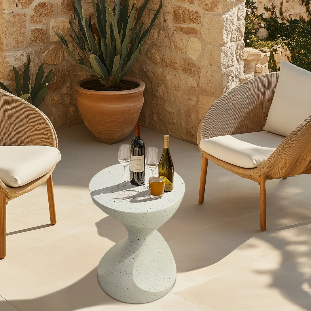Lightweight Concrete End Table Outdoor Patio Graphite White