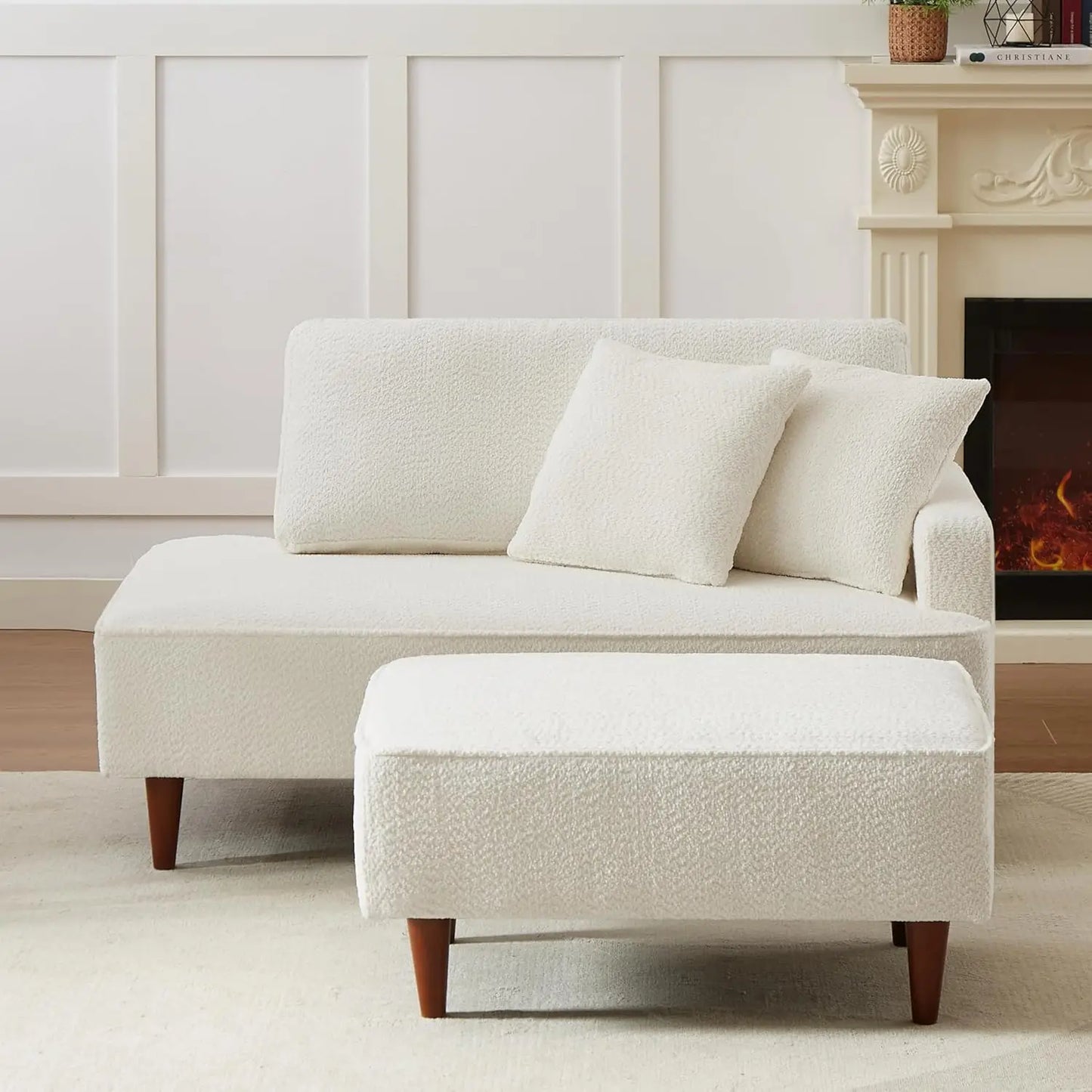 Upholstered Boucle Chaise Lounge Chair With Ottoman For Home Office