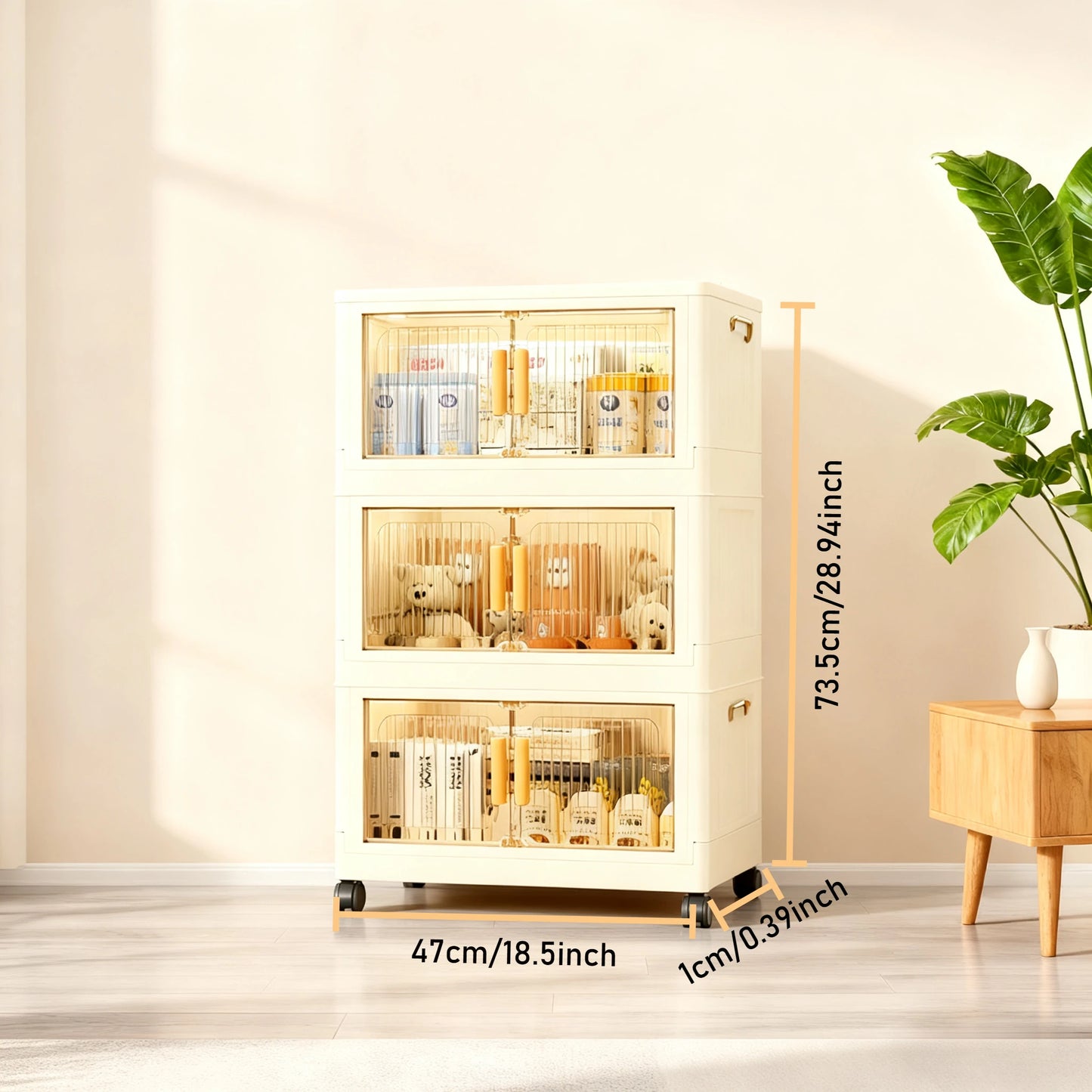 3 To 5 Tier Foldable Cabinet With Wheels Plastic Lidded Storage Box