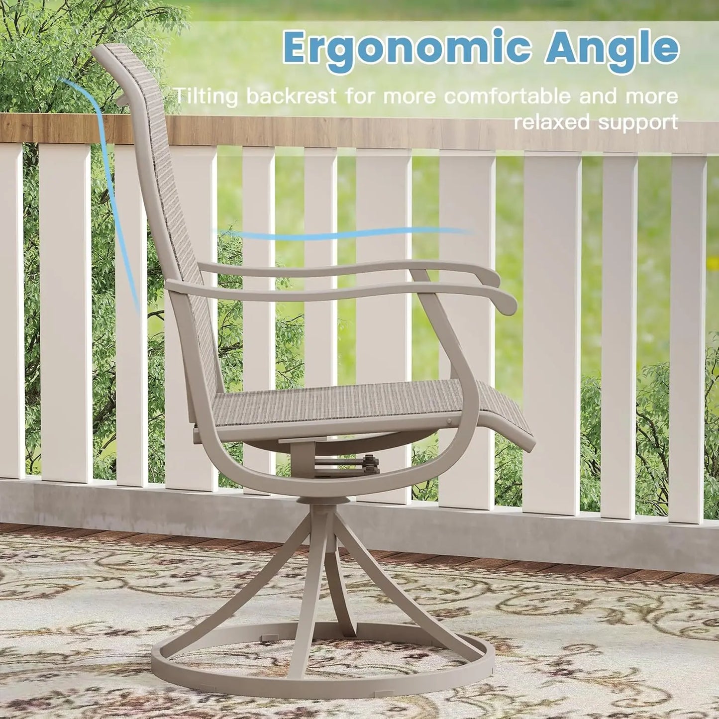 Patio Swivel Dining Chairs Set Of 6 Breathable Textilene Fabric All Weather