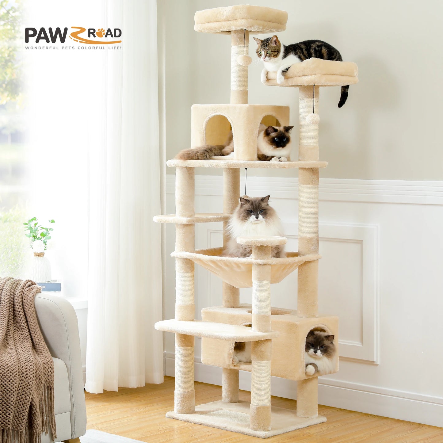 Large Cat Tree Tower Indoor Cats With Sisal Posts Hammock