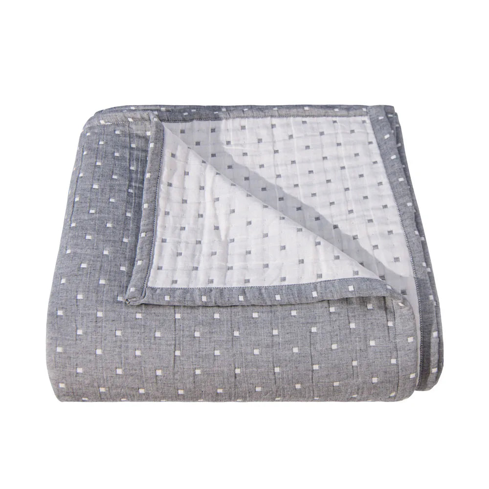 Ntbay 3 Layers Cotton Muslin Bed Blanket, Soft Breathable Thermal Yarn Dyed Quilt for Adults, Perfect Lightweight Blanket