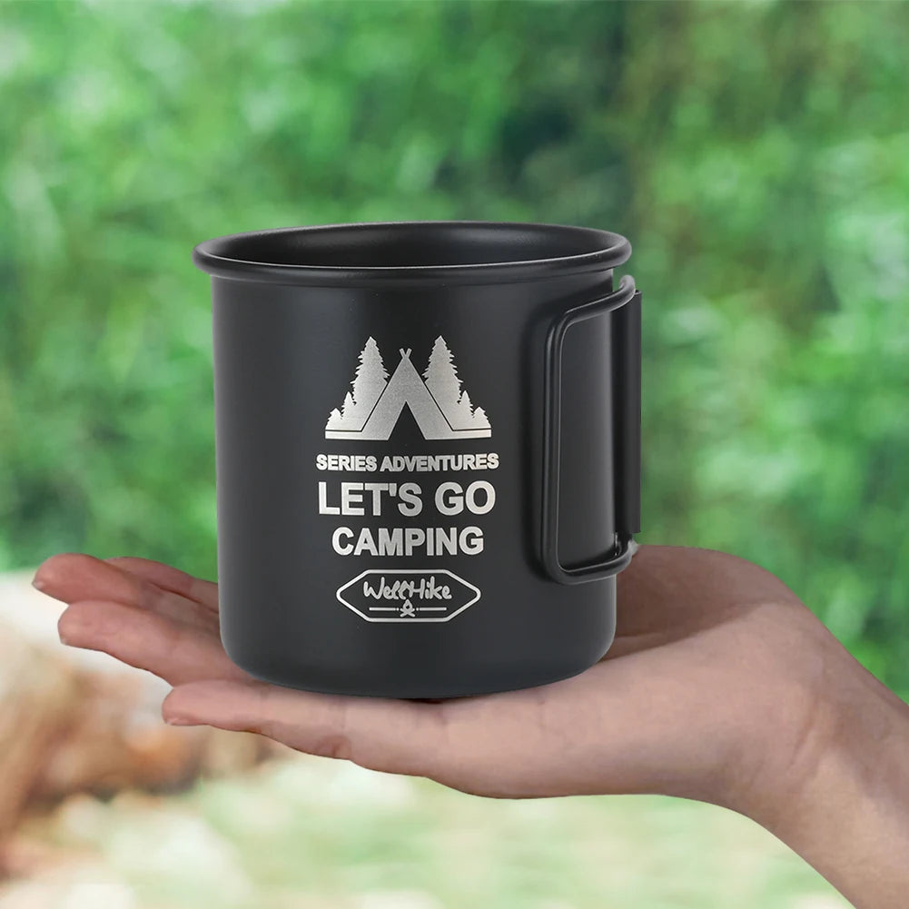 300ML Titanium Camping Mug Foldable Handle Portable