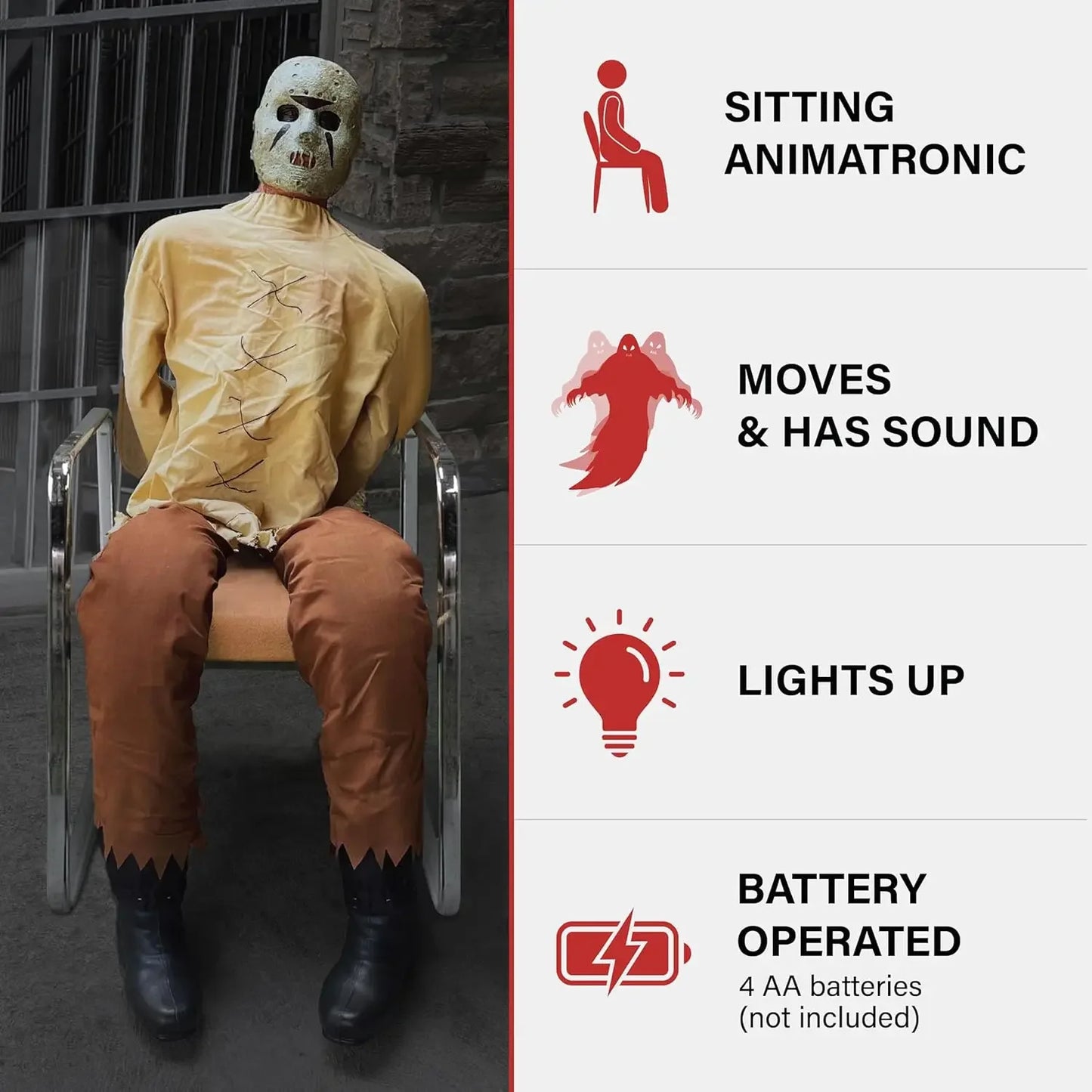 Motion Activated Thrashing Prisoner by Tekky Life Size Sitting Halloween Animatronic for Indoor or Outdoor Use