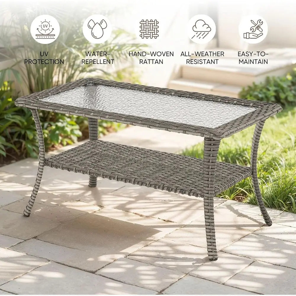 5-Piece Grey Wicker Patio Loveseat Glider Set with Blue Cushions and Swivel Chairs