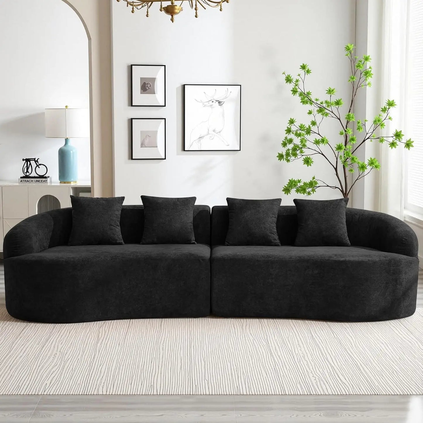 110 Inch 4 Seater Sofa Couch Modern Oversized Curved Cloud Chenille Sectional
