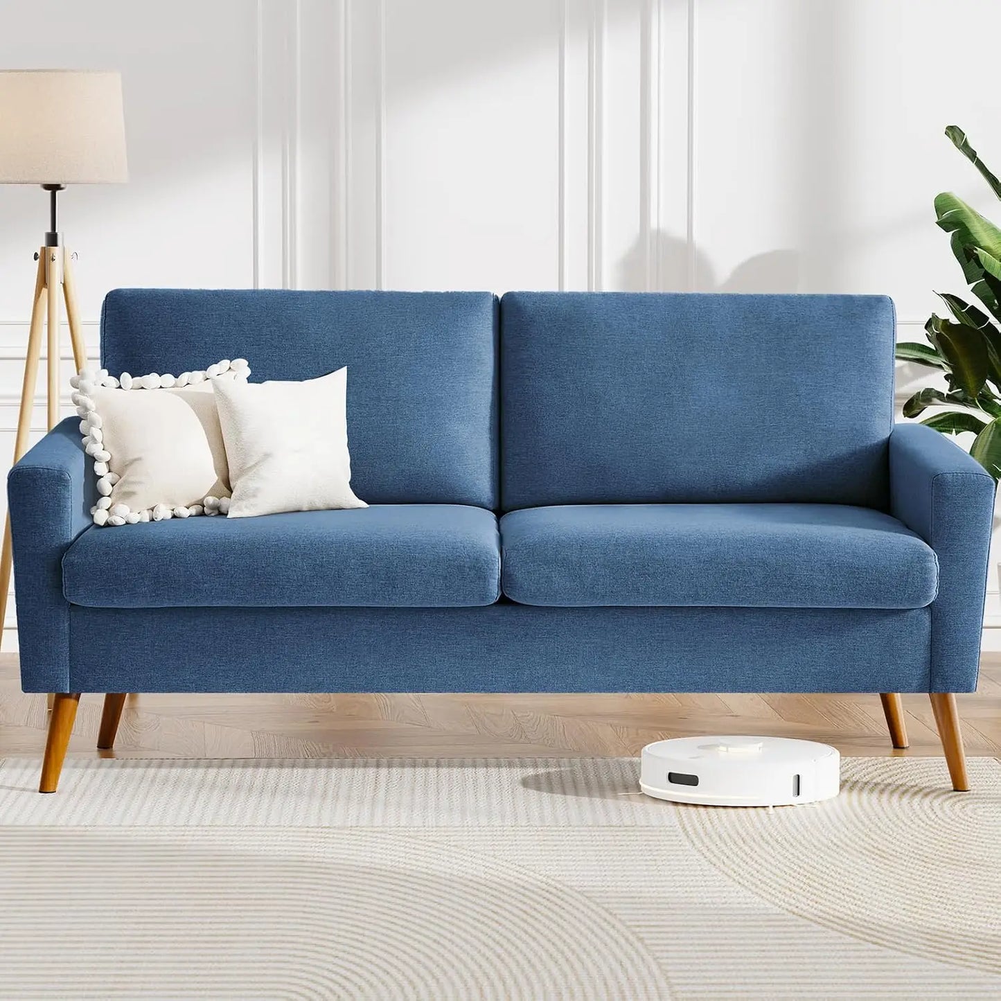 68 Inch Beige Corduroy Loveseat Sofa Mid Century Modern Small Love Seat