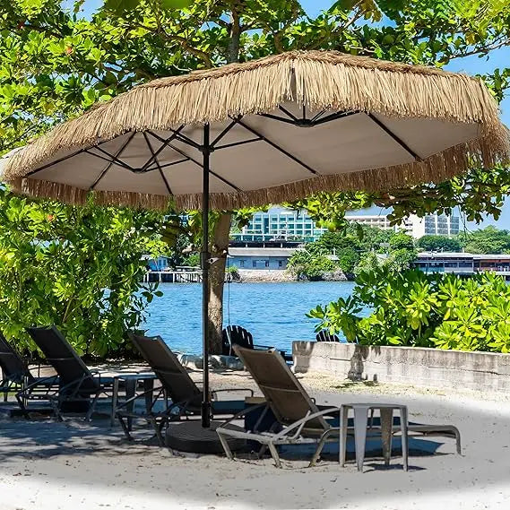 13ft Tiki Patio Umbrella With Crank 12 Ribs Market Style For Garden Lawn Deck