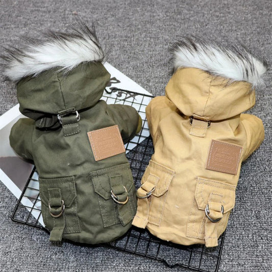 Dog Jacket With Harness Winter Coat Heavy Warm Hoodie Vest Windproof Outdoor