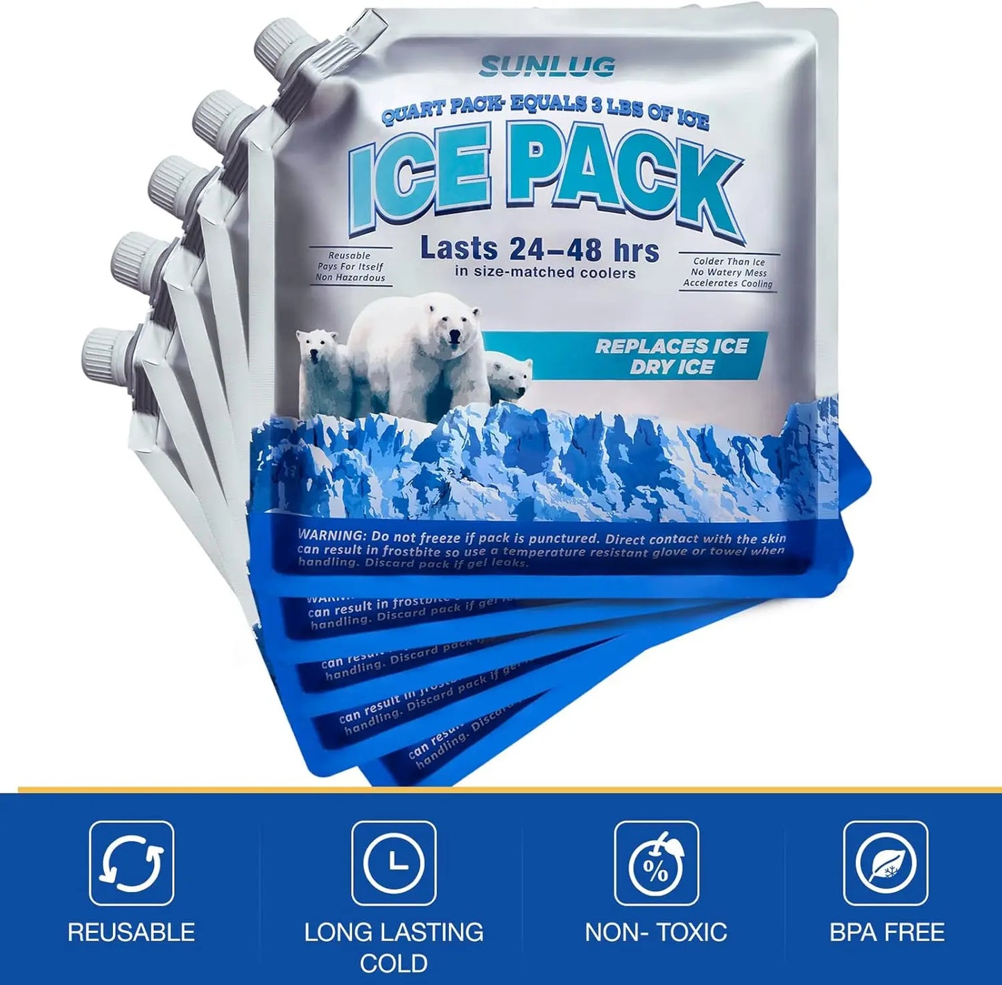 Reusable Ice Packs 5 Pack For Coolers And Lunch Bags Long Lasting Freezer Packs