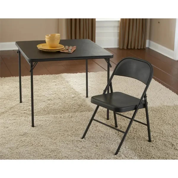 Black All Steel Folding Chair Double Braced For Heavy Duty Use
