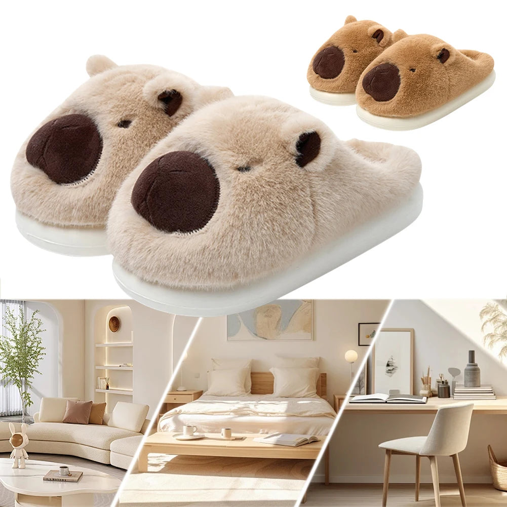 Plush Capybara Slippers Closed Toe Thermal Home Slippers For Men Women Non Slip