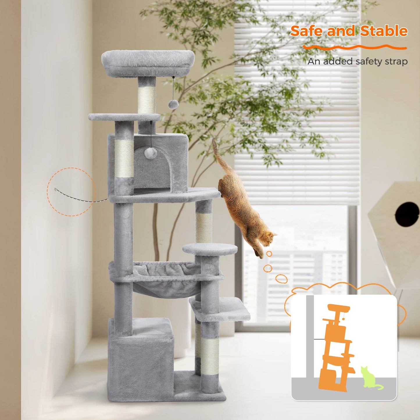 Large Cat Tree Tower Indoor Cats With Sisal Posts Hammock