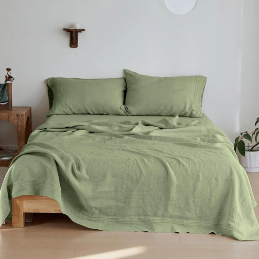 Simple Opulence 100 Percent Linen Sheet Set Embroidery French Flax Breathable