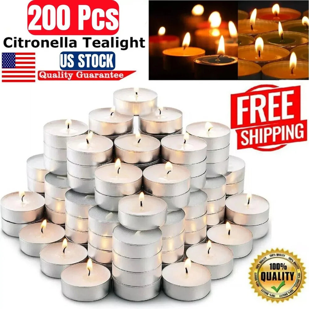 200 Pack Dripless White Unscented Tea Light Candles 4 Hr