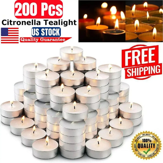 200 Pack Dripless White Unscented Tea Light Candles 4 Hr