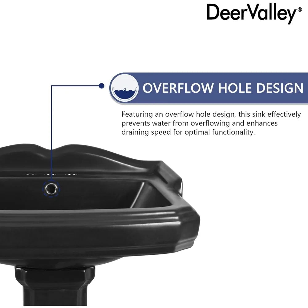 Black Ceramic Pedestal Sink Combo for Bathroom 23x19