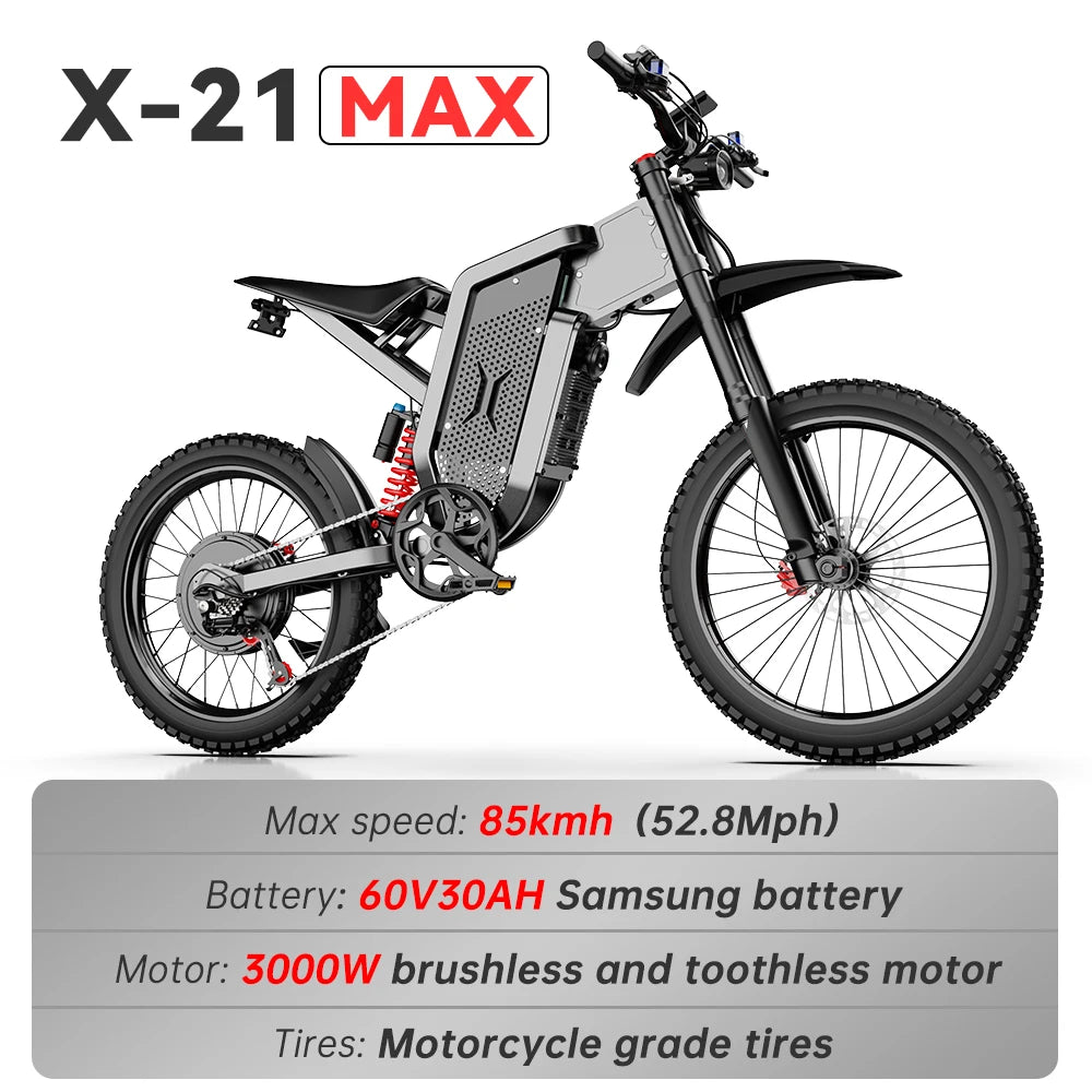 EKX X21 Max Electric Offroad Ebike 3000W 60V 30Ah 85Kmh